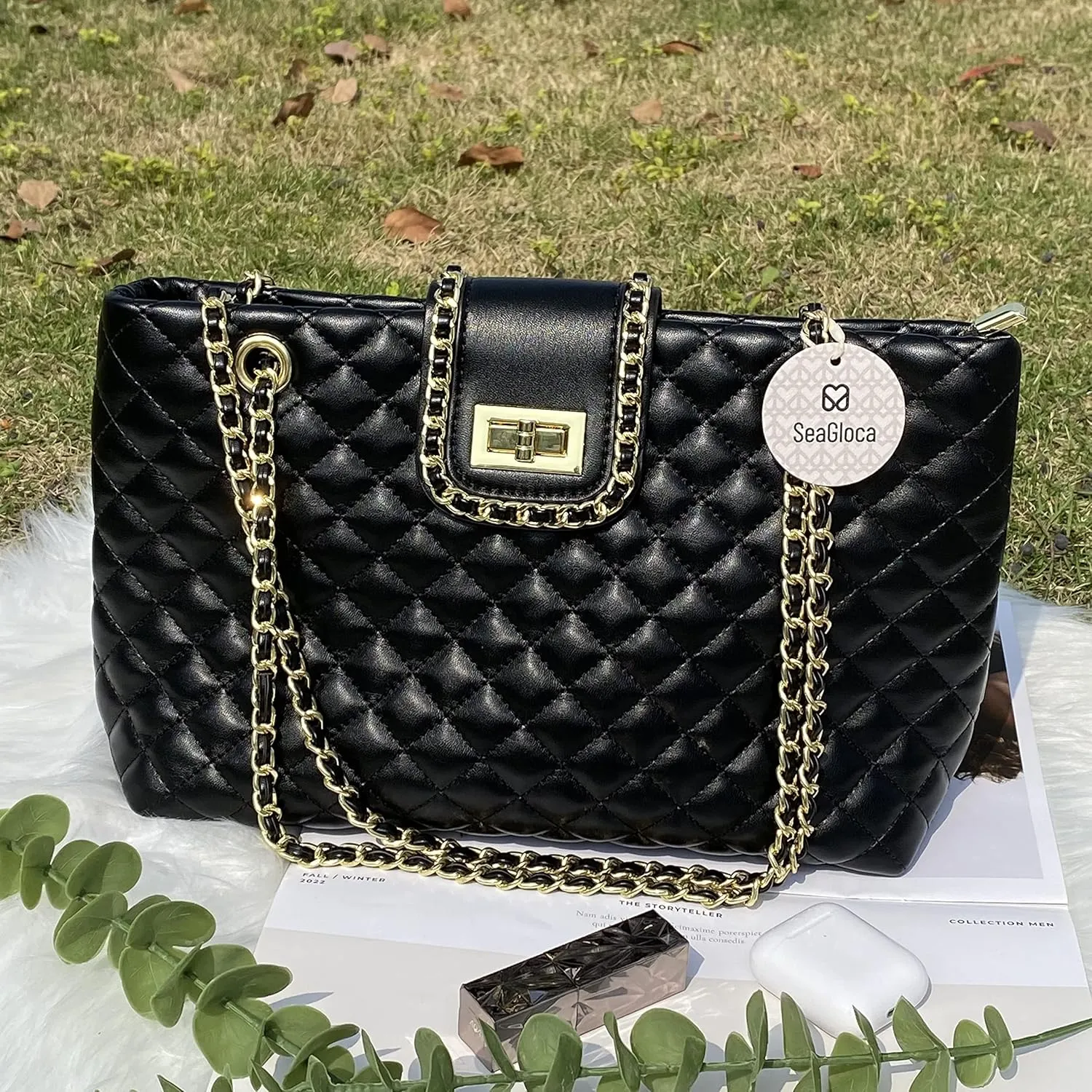 11.8"/13.4" Women Quilted Double Strap Large Tote Bag Shoulder Bag Hobo Tote Handbag2 Sizes Available