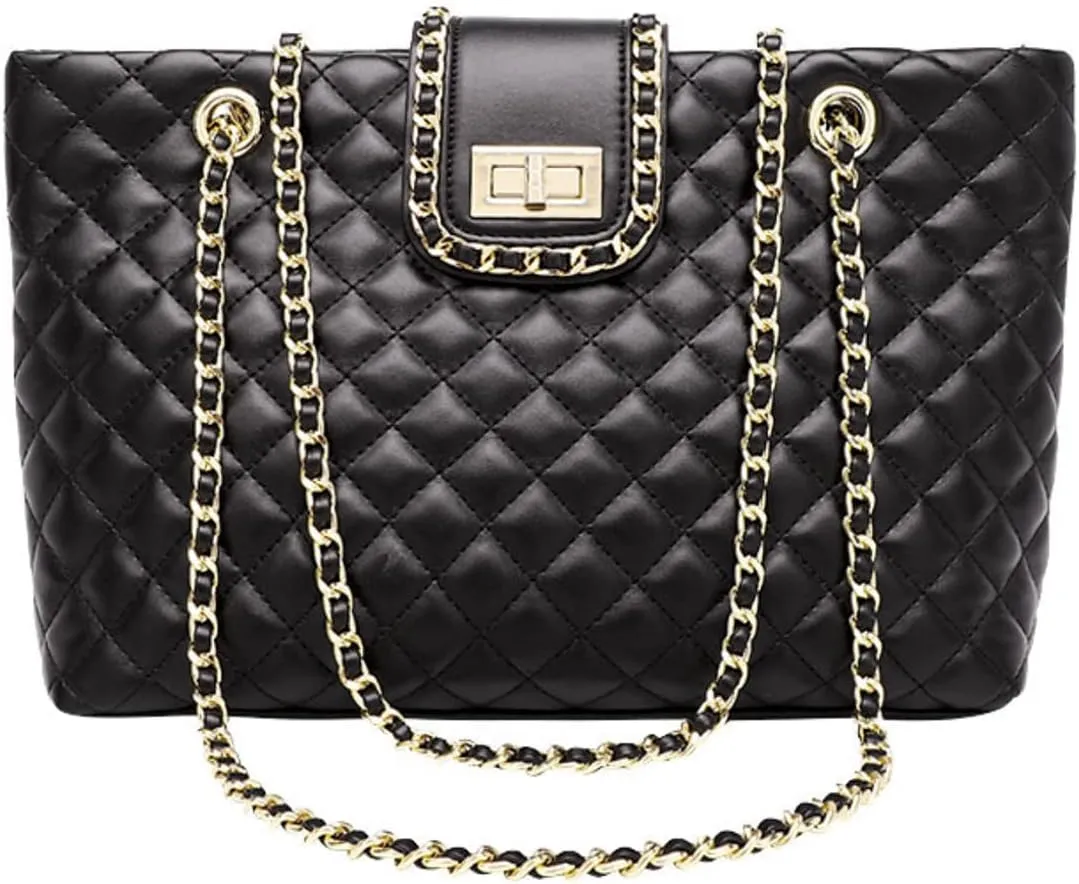 11.8"/13.4" Women Quilted Double Strap Large Tote Bag Shoulder Bag Hobo Tote Handbag2 Sizes Available