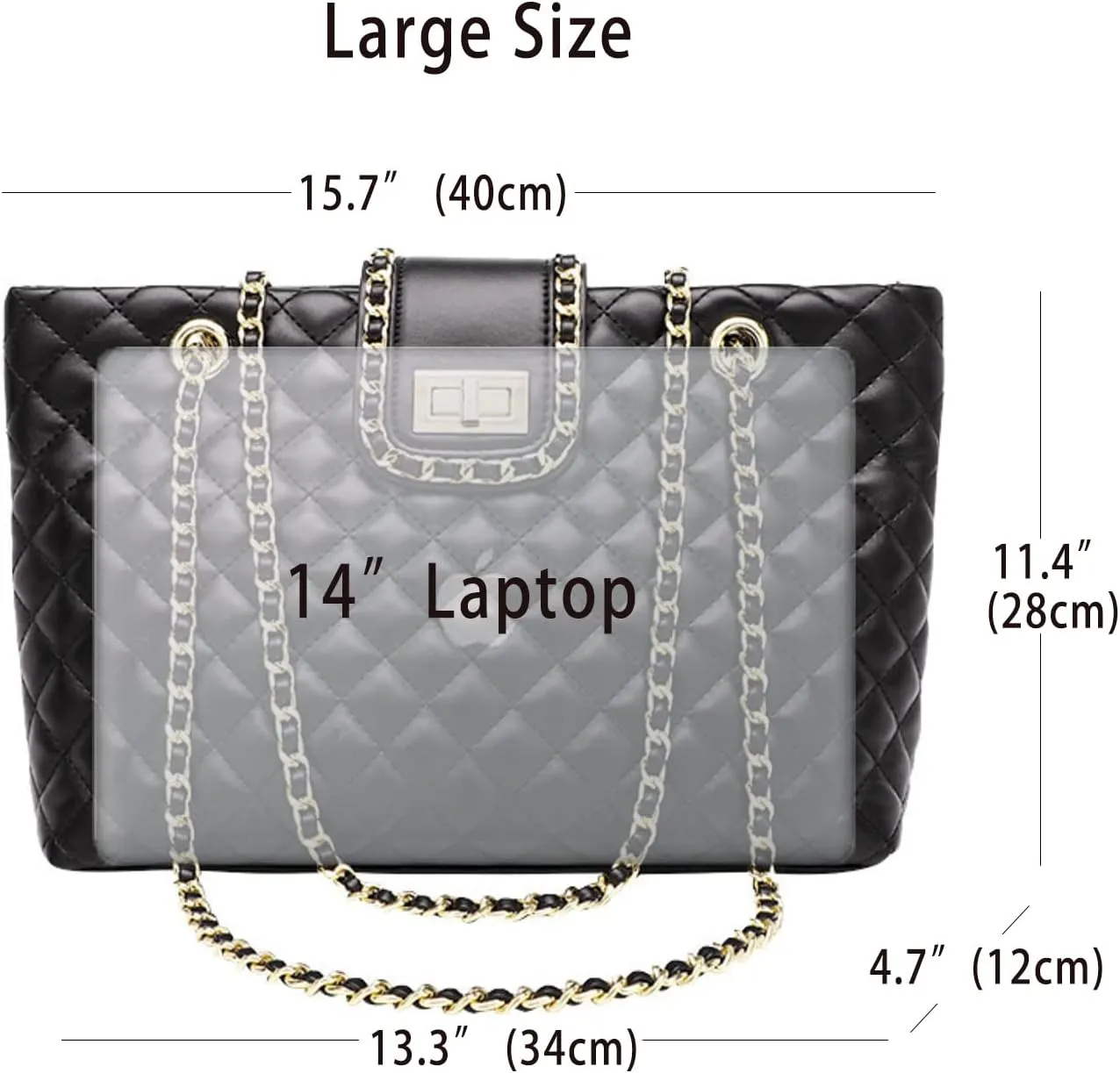11.8"/13.4" Women Quilted Double Strap Large Tote Bag Shoulder Bag Hobo Tote Handbag2 Sizes Available