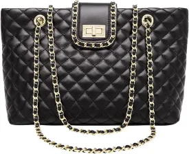 11.8"/13.4" Women Quilted Double Strap Large Tote Bag Shoulder Bag Hobo Tote Handbag2 Sizes Available