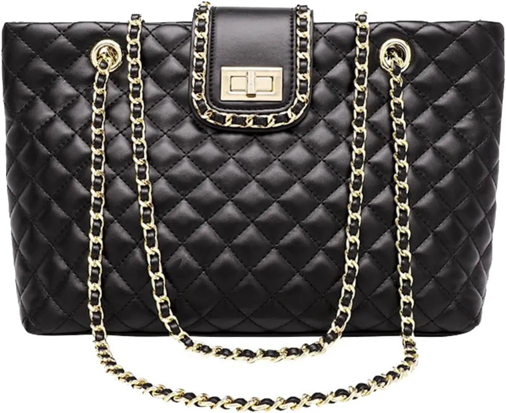 11.8"/13.4" Women Quilted Double Strap Large Tote Bag Shoulder Bag Hobo Tote Handbag2 Sizes Available