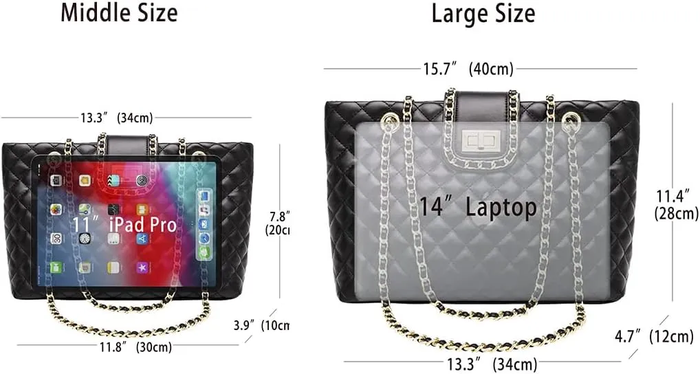 11.8"/13.4" Women Quilted Double Strap Large Tote Bag Shoulder Bag Hobo Tote Handbag2 Sizes Available