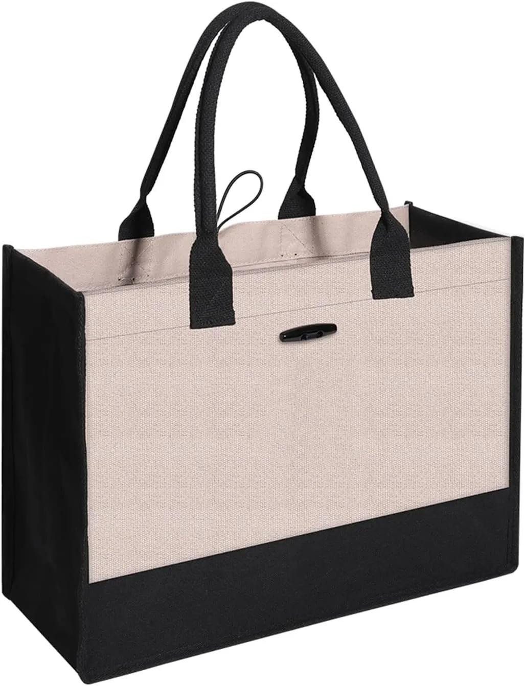 Aricsen Large Canvas Shopping Tote Bag with Handles for Women Gift Grocery Beach Holidays, Reusable Blank Clearance Eco Burlap Cloth Jute Fabric Handbag for Kitchen, Black & Gray