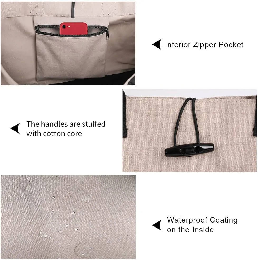 Aricsen Large Canvas Shopping Tote Bag with Handles for Women Gift Grocery Beach Holidays, Reusable Blank Clearance Eco Burlap Cloth Jute Fabric Handbag for Kitchen, Black & Gray