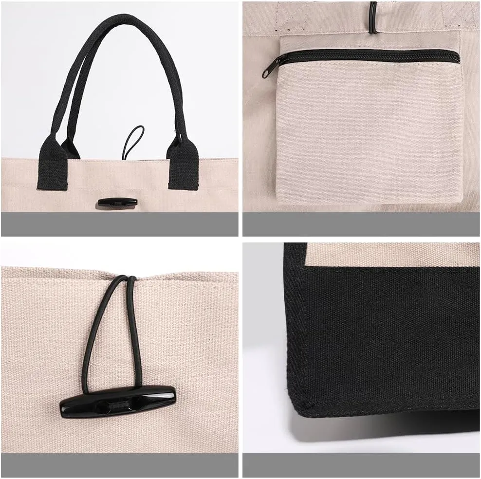 Aricsen Large Canvas Shopping Tote Bag with Handles for Women Gift Grocery Beach Holidays, Reusable Blank Clearance Eco Burlap Cloth Jute Fabric Handbag for Kitchen, Black & Gray