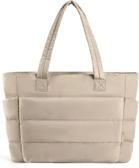 BAGSMART Tote Bag for Women, Lightweight Puffy Tote Bag with Compartments, Quilted Shoulder Bag Handbag for Travel, Work