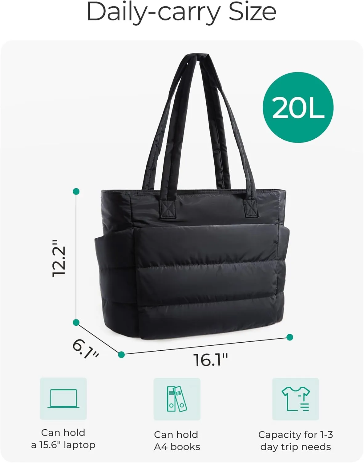 BAGSMART Tote Bag for Women, Lightweight Puffy Tote Bag with Compartments, Quilted Shoulder Bag Handbag for Travel, Work