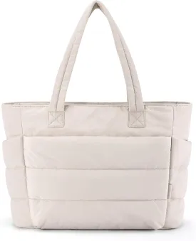 BAGSMART Tote Bag for Women, Lightweight Puffy Tote Bag with Compartments, Quilted Shoulder Bag Handbag for Travel, Work