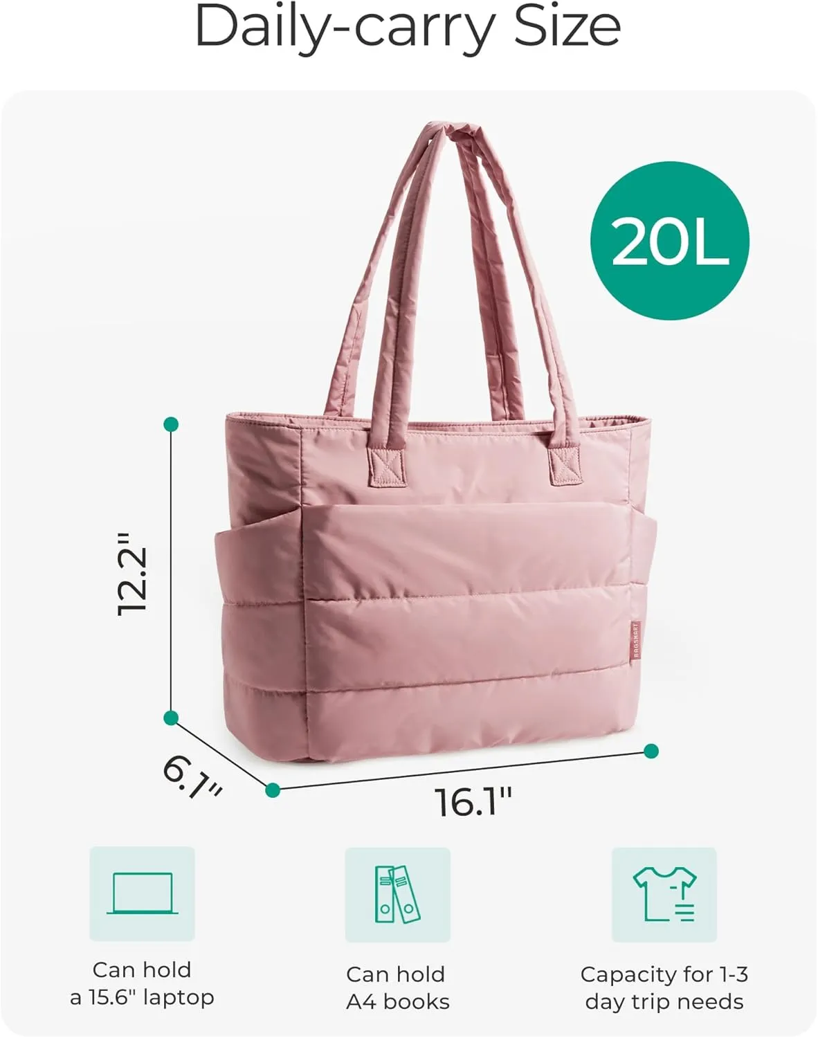 BAGSMART Tote Bag for Women, Lightweight Puffy Tote Bag with Compartments, Quilted Shoulder Bag Handbag for Travel, Work