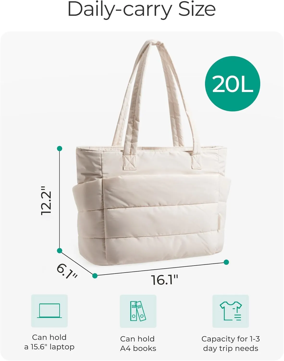 BAGSMART Tote Bag for Women, Lightweight Puffy Tote Bag with Compartments, Quilted Shoulder Bag Handbag for Travel, Work