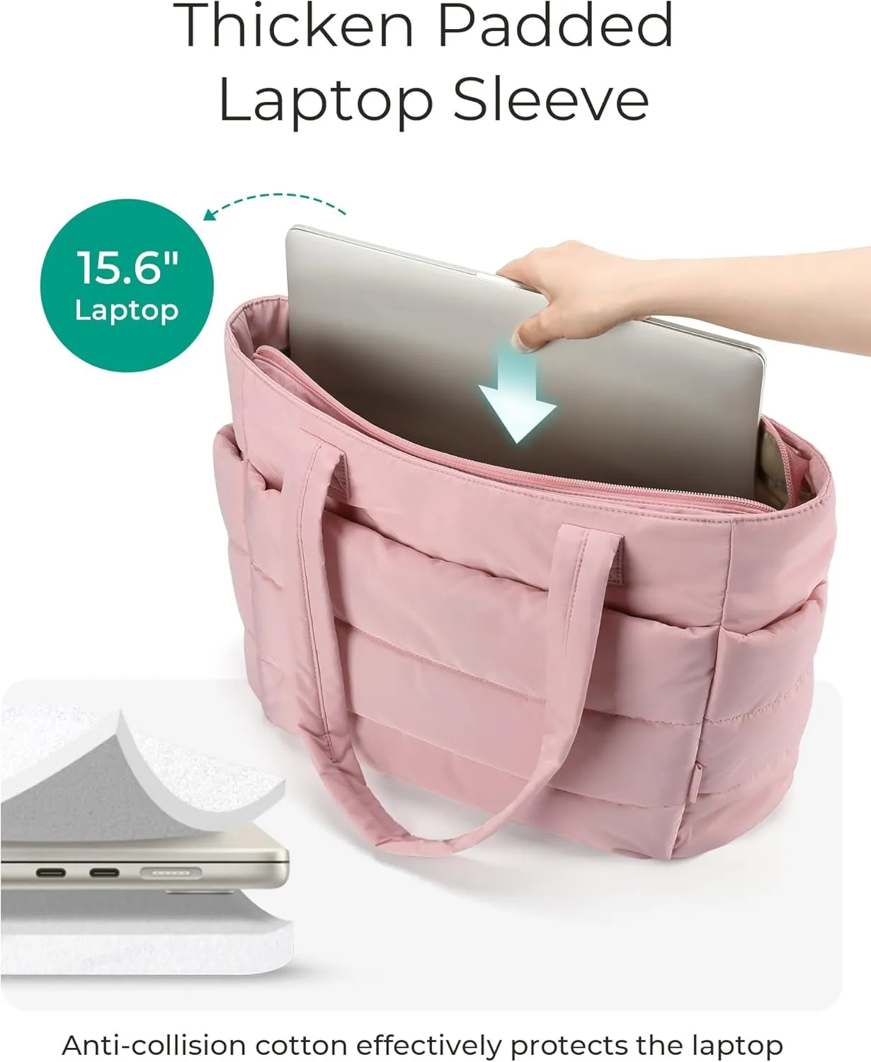 BAGSMART Tote Bag for Women, Lightweight Puffy Tote Bag with Compartments, Quilted Shoulder Bag Handbag for Travel, Work