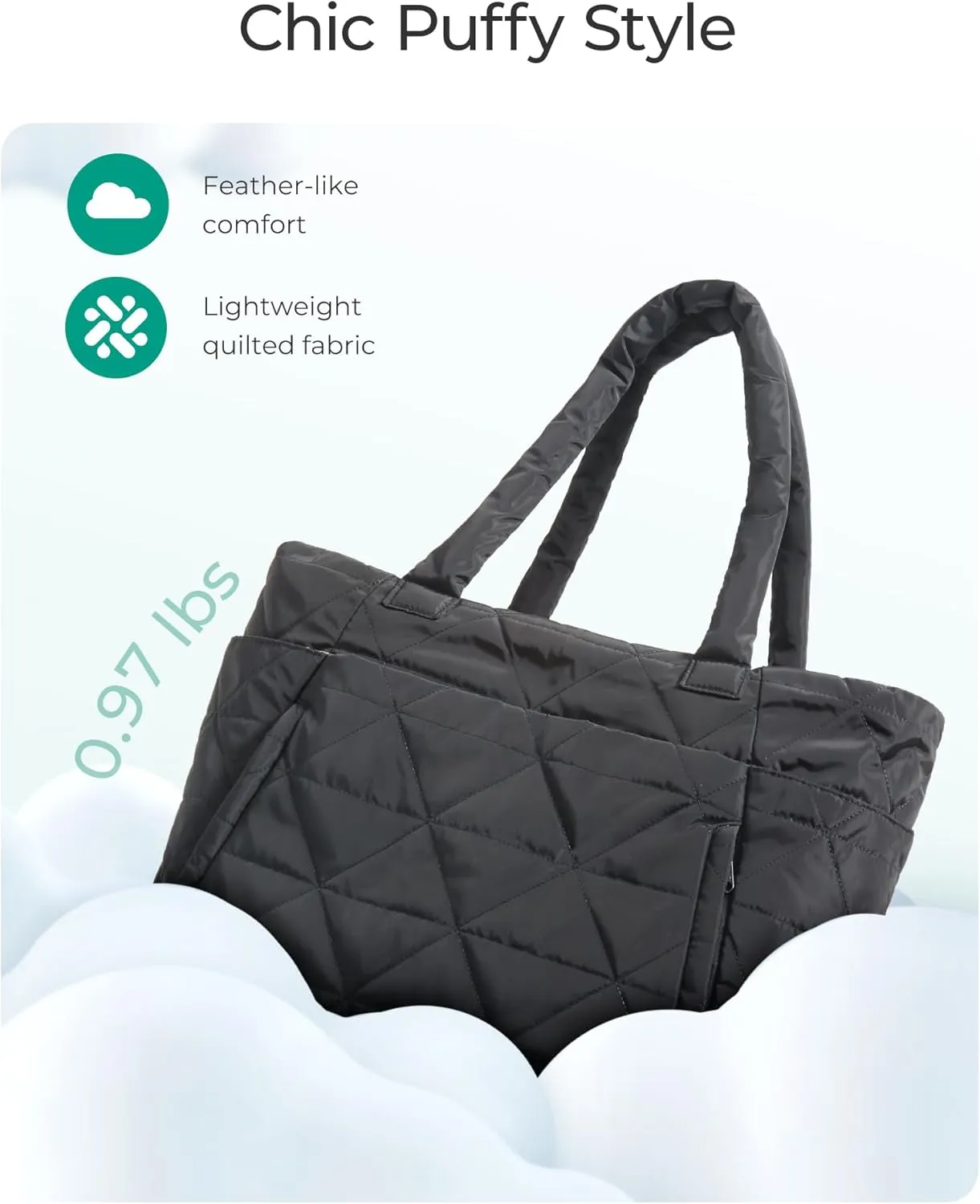 BAGSMART Tote Bag for Women, Puffy Tote Bag with Zipper, Large Quilted Shoulder Bag with Compartments for Travel, Work, Gym