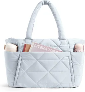 BAGSMART Tote Bag for Women, Puffy Tote Bag with Zipper, Large Quilted Shoulder Bag with Compartments for Travel, Work, Gym