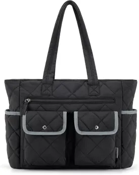 BAGSMART Tote Bag for Women, Tote Bag for Travel with Pocket, Large Puffy Quilted Shoulder Bag Handbag for Travel, Work, Gym