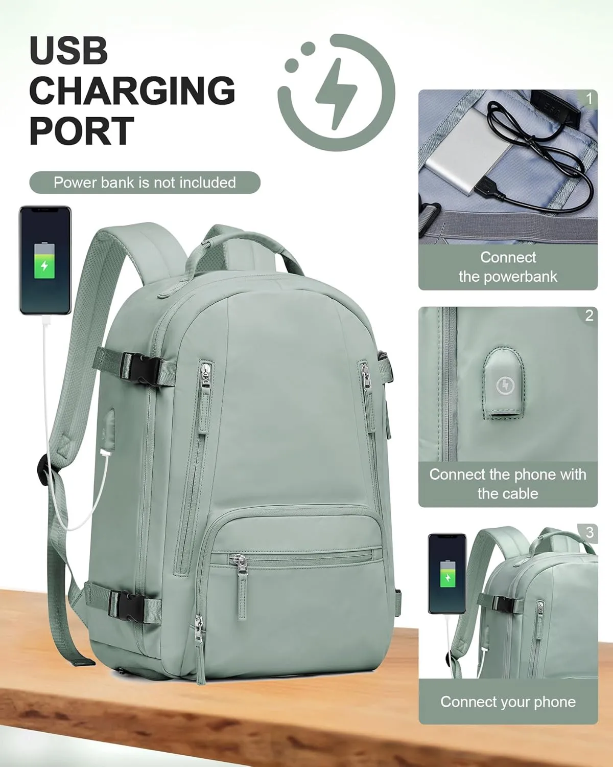 BJLFS Large Travel Backpack for Women Men,Carry On Backpack,Hiking Backpack Waterproof Outdoor Sports Rucksack Casual Daypack Travel Essentialssimple, Army green