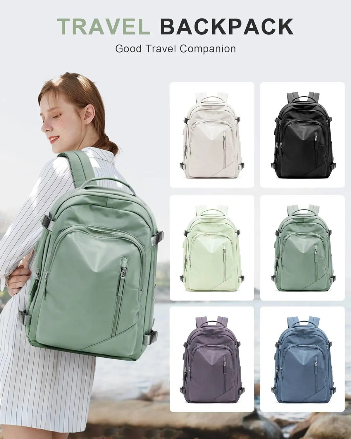 BJLFS Large Travel Backpack for Women Men,Carry On Backpack,Hiking Backpack Waterproof Outdoor Sports Rucksack Casual Work Gym Weekender Daypack Travel Essentialssimple, Army green