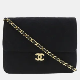 Black Fabric Flap Bag Shoulder Bag
