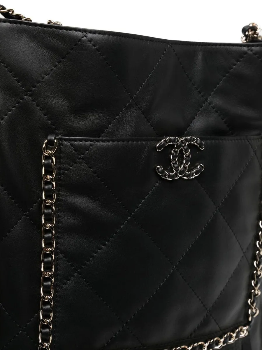 Black Leather Fringe Shopping Bag