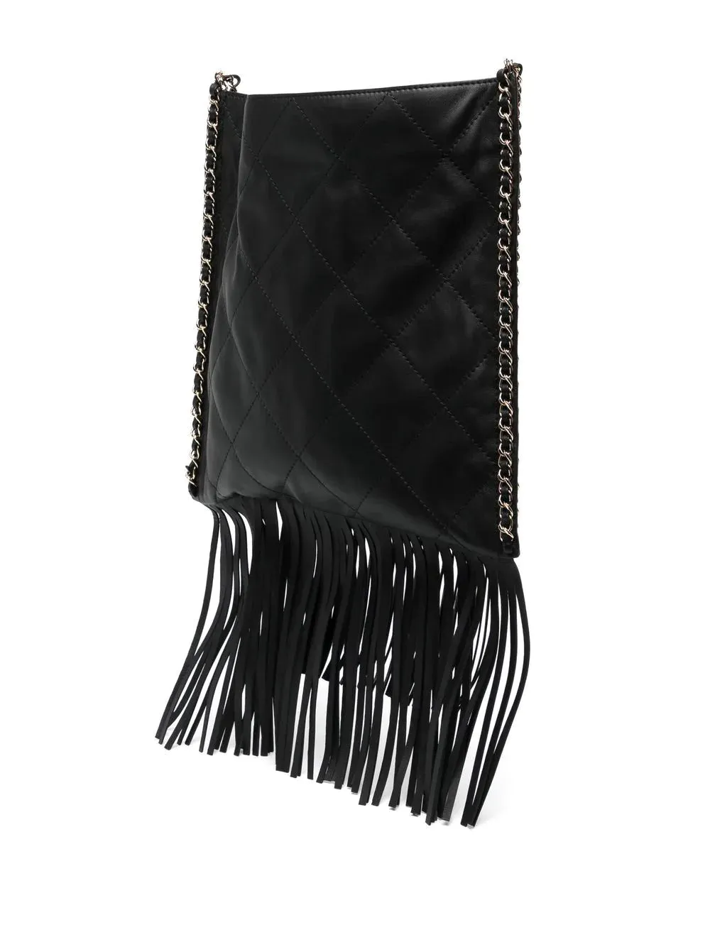 Black Leather Fringe Shopping Bag