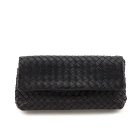 Bottega Veneta Black Nappa Intrecciato Flap Clutch