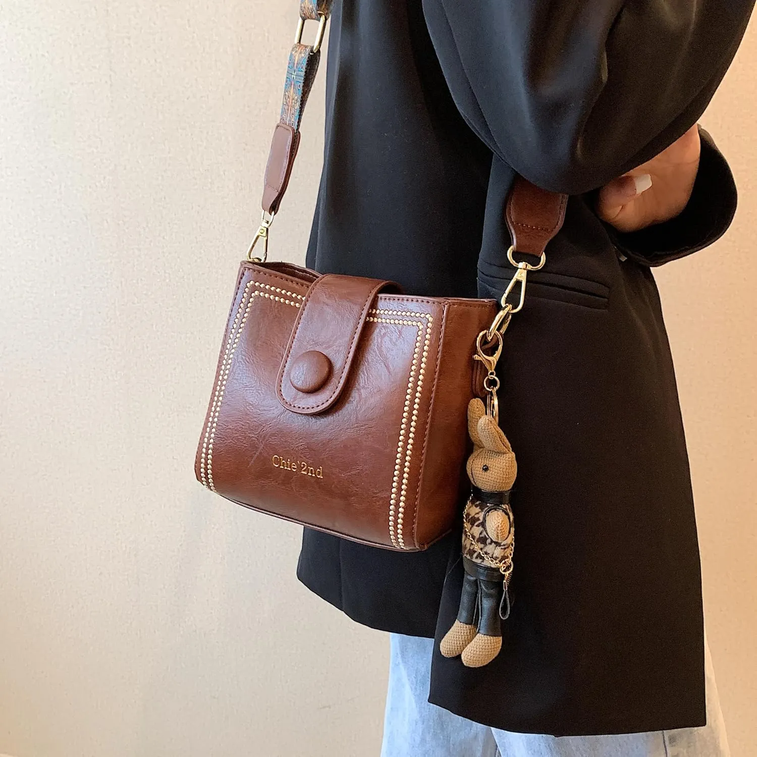 Bucket Bag For Women Vintage Crossbody Bag With Adjustable Wider Strap Small Shoulder Bags Pu Leather Fashion Retro