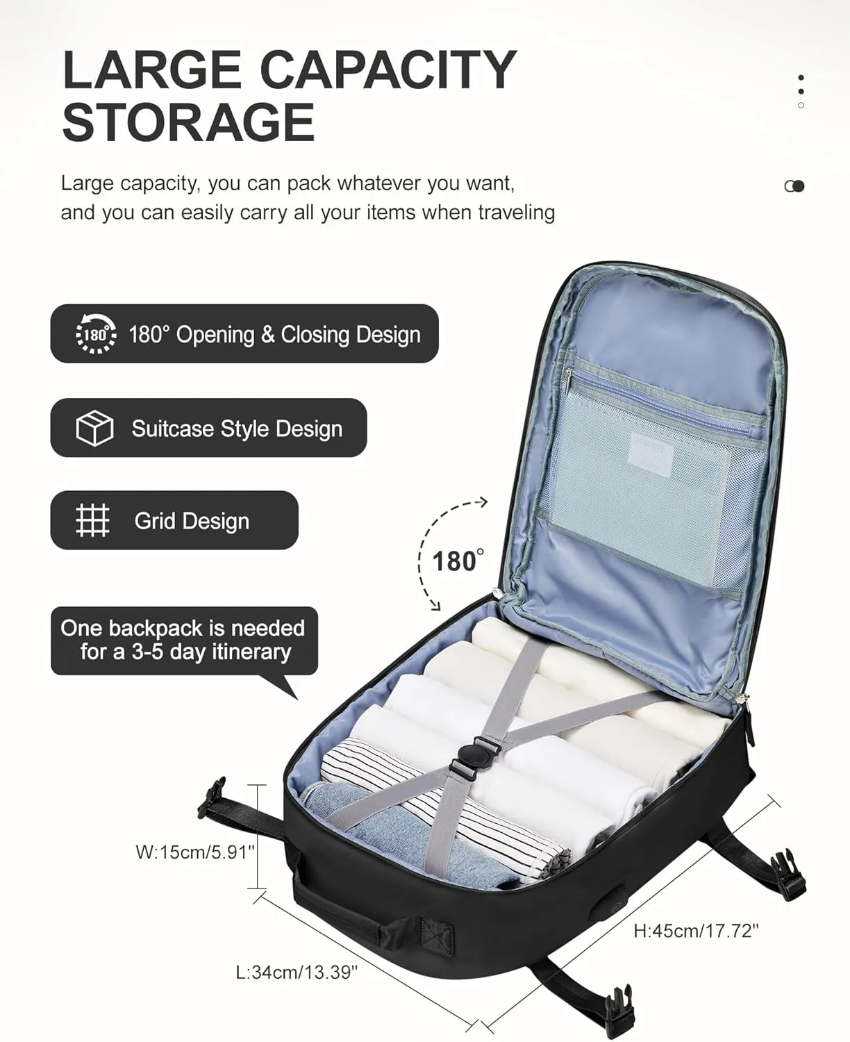 Carry On Backpack, Travel Backpack for Women Men Flight Approved, Personal Item Travel Bag for Airplanes, 14-15.6 Inch Laptop Business Backpack, Casual Daypack Gym Hiking Bakpack(simple, Black)