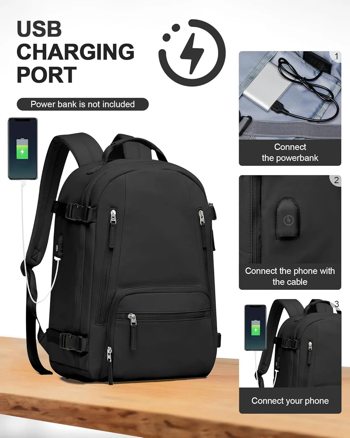 Carry On Backpack, Travel Backpack for Women Men Flight Approved, Personal Item Travel Bag for Airplanes, 14-15.6 Inch Laptop Business Backpack, Casual Daypack Gym Hiking Bakpack(simple, Black)