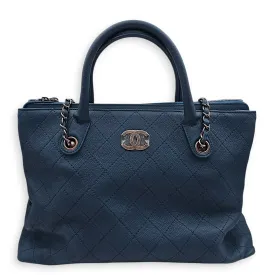 Cc Quilted 2-way Tote 36.5x25x15cm Blue Shoulder Bag in Caviar Leather, Ruthenium-finish Brass hardware