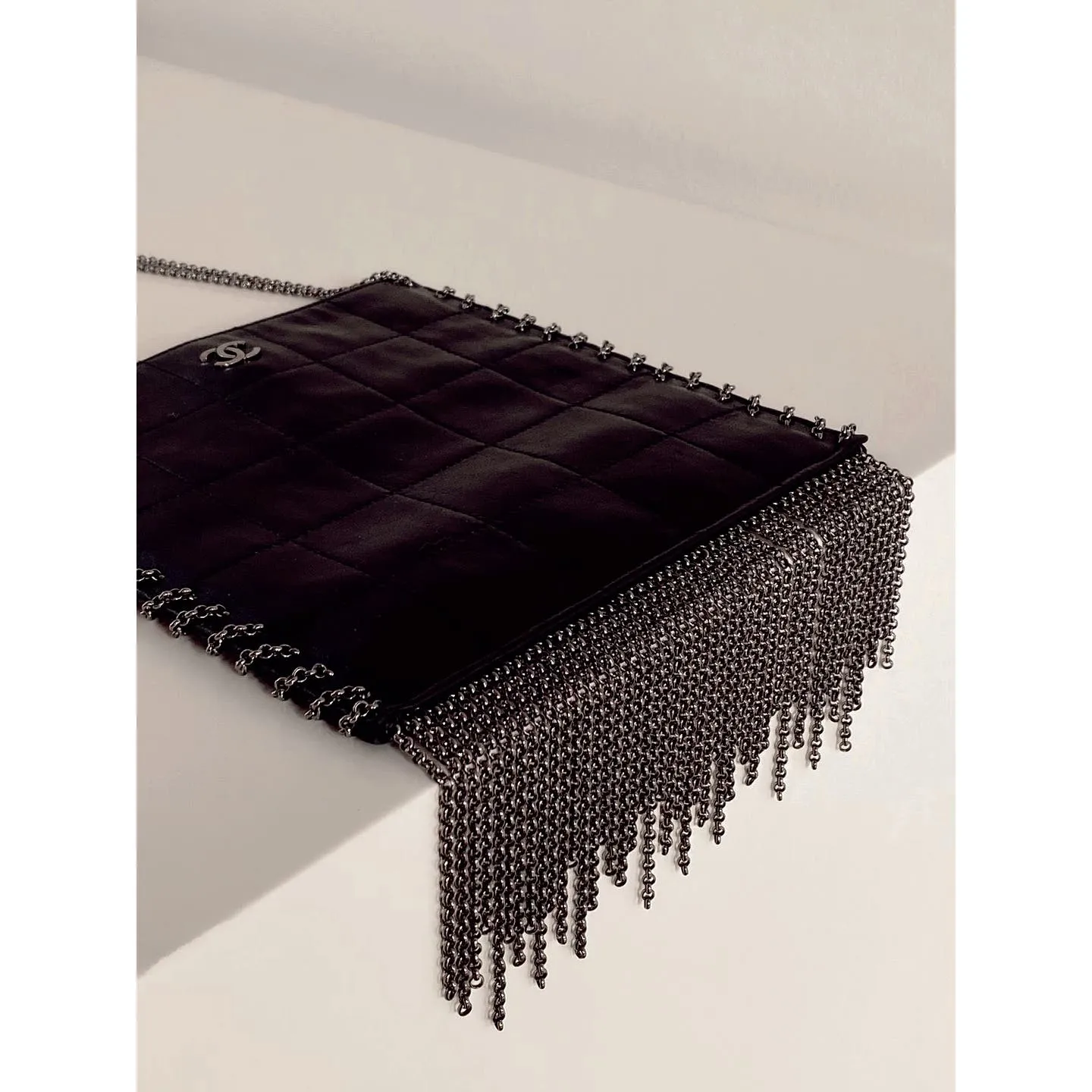 Chanel 2002 Vintage Edgy Punk Fringe Chain Quilted Mini Tote Crossbody Bag