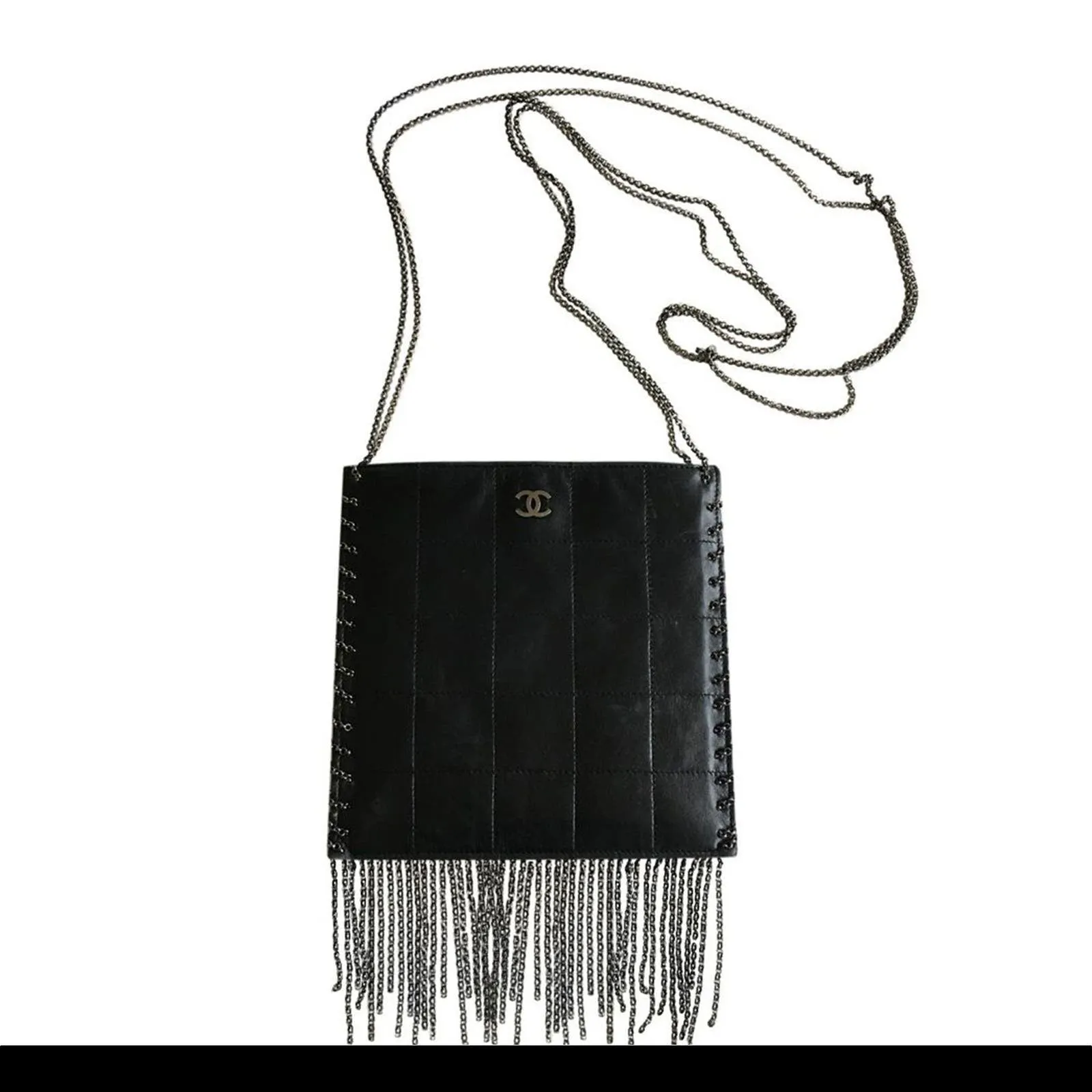 Chanel 2002 Vintage Edgy Punk Fringe Chain Quilted Mini Tote Crossbody Bag