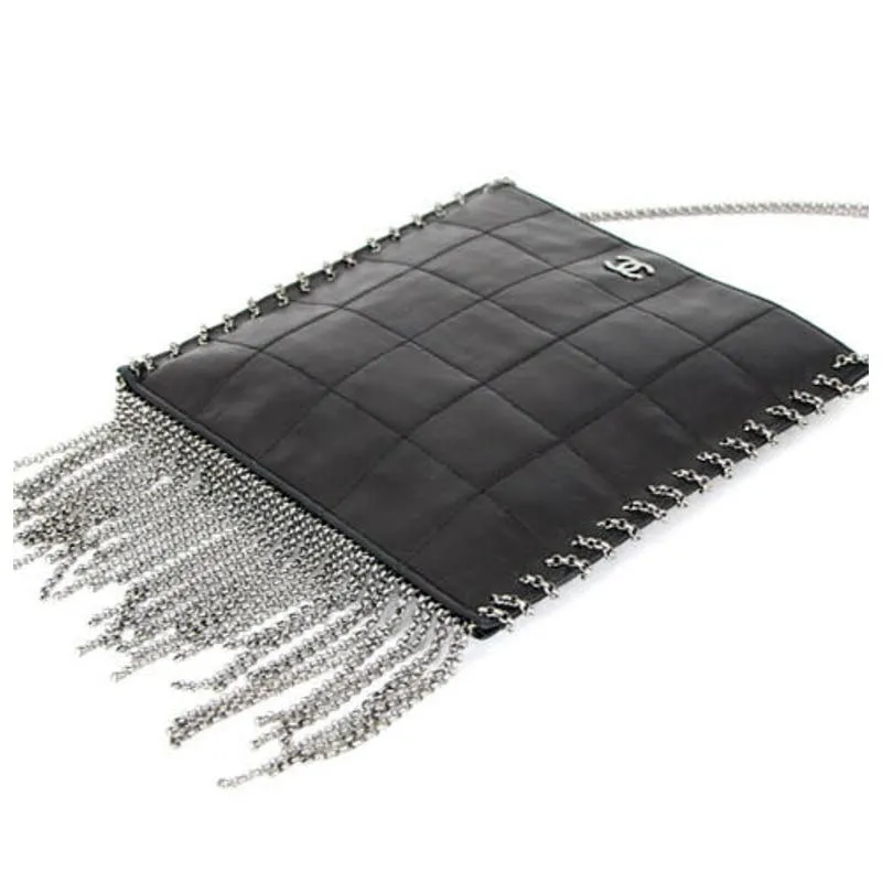Chanel 2002 Vintage Edgy Punk Fringe Chain Quilted Mini Tote Crossbody Bag