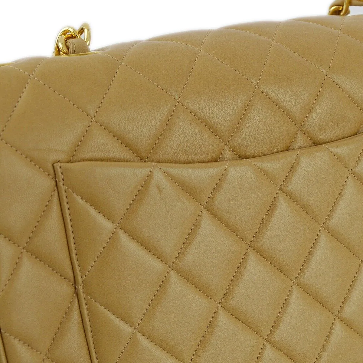 Chanel Beige Lambskin Jumbo Classic Flap