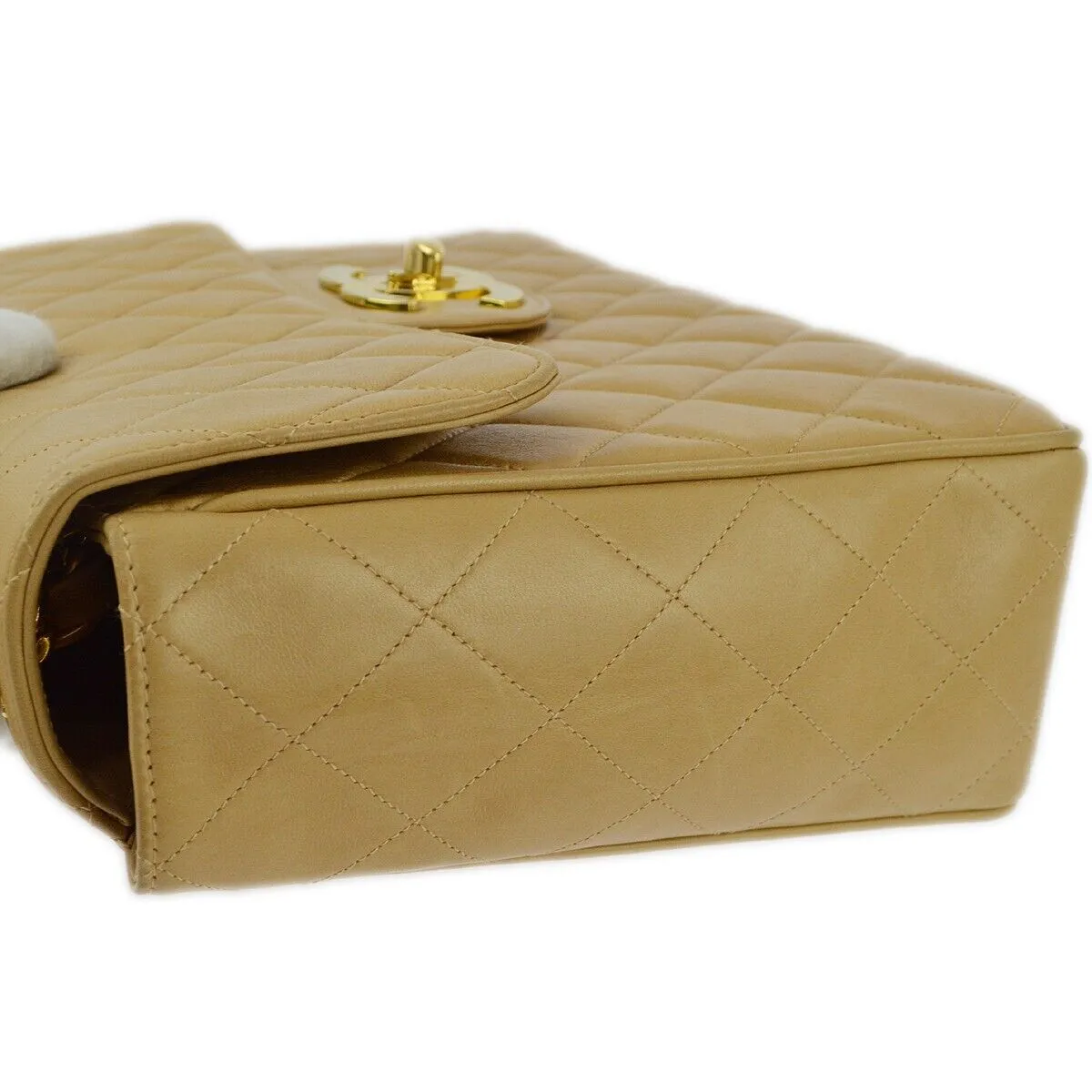 Chanel Beige Lambskin Jumbo Classic Flap