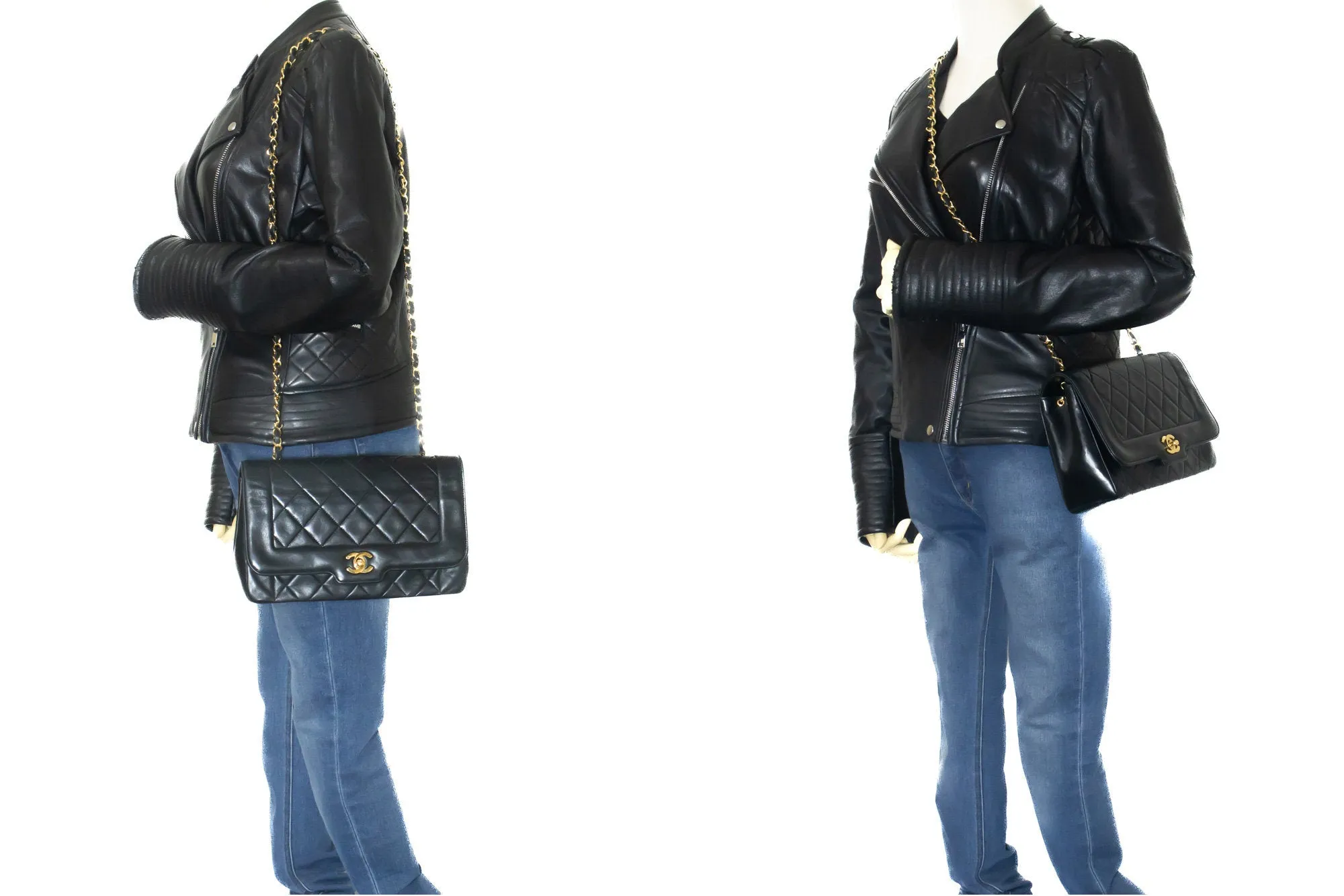 CHANEL Vintage Medium Chain Shoulder Bag Black Lambskin Quilted m38