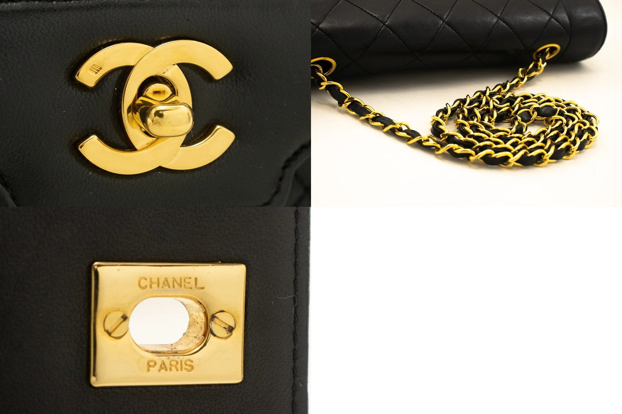 CHANEL Vintage Medium Chain Shoulder Bag Black Lambskin Quilted m38
