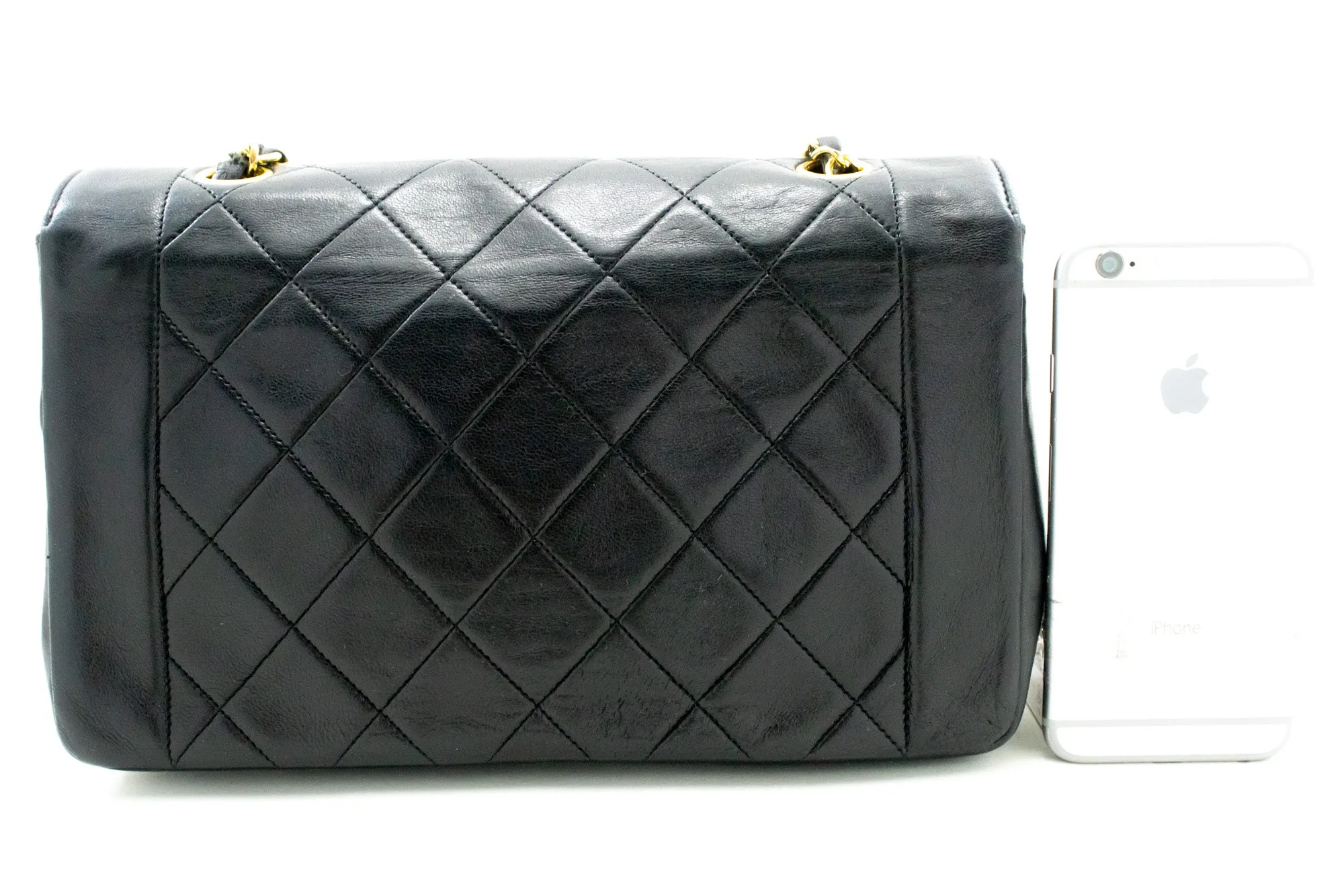 CHANEL Vintage Medium Chain Shoulder Bag Black Lambskin Quilted m38