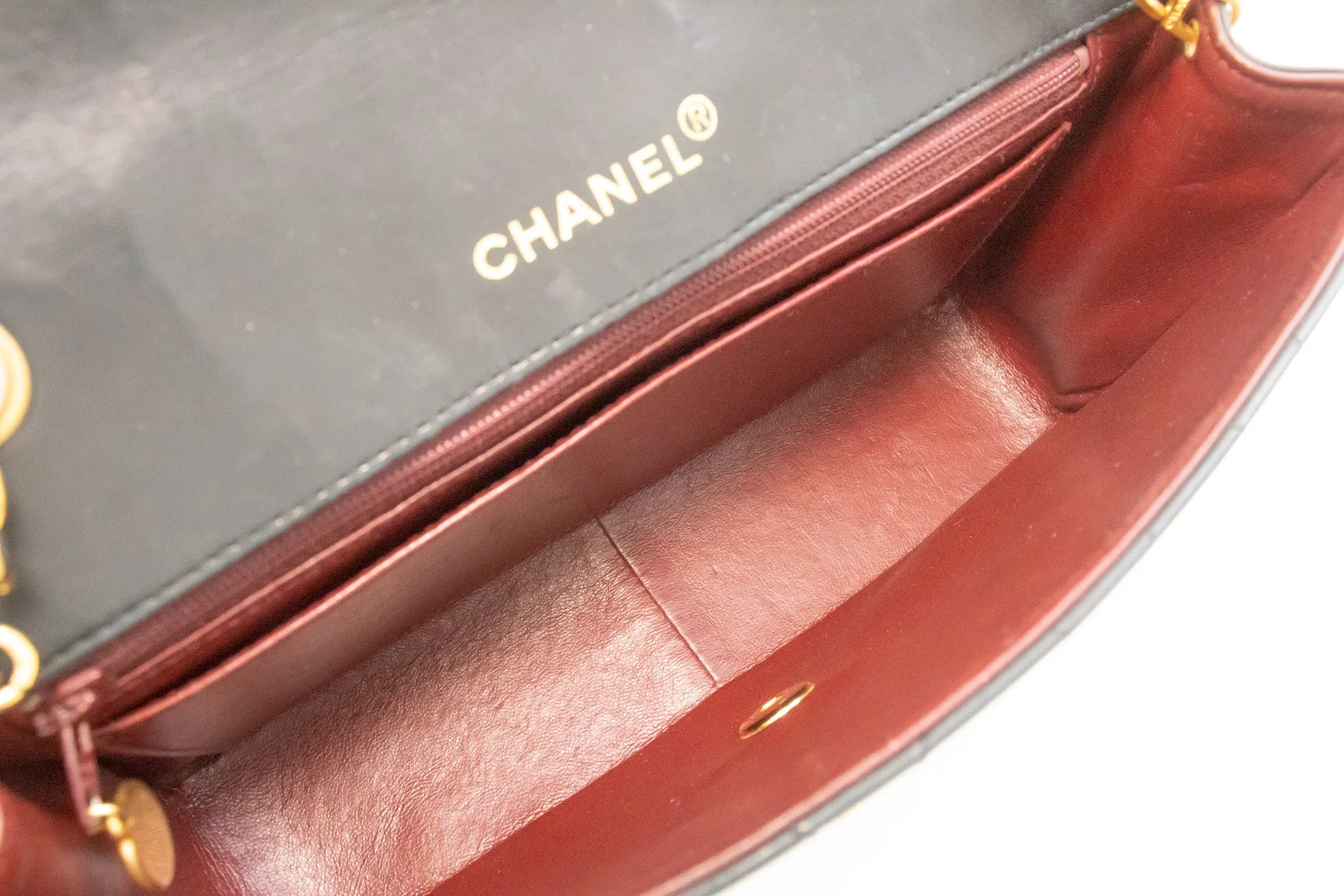 CHANEL Vintage Medium Chain Shoulder Bag Black Lambskin Quilted m38