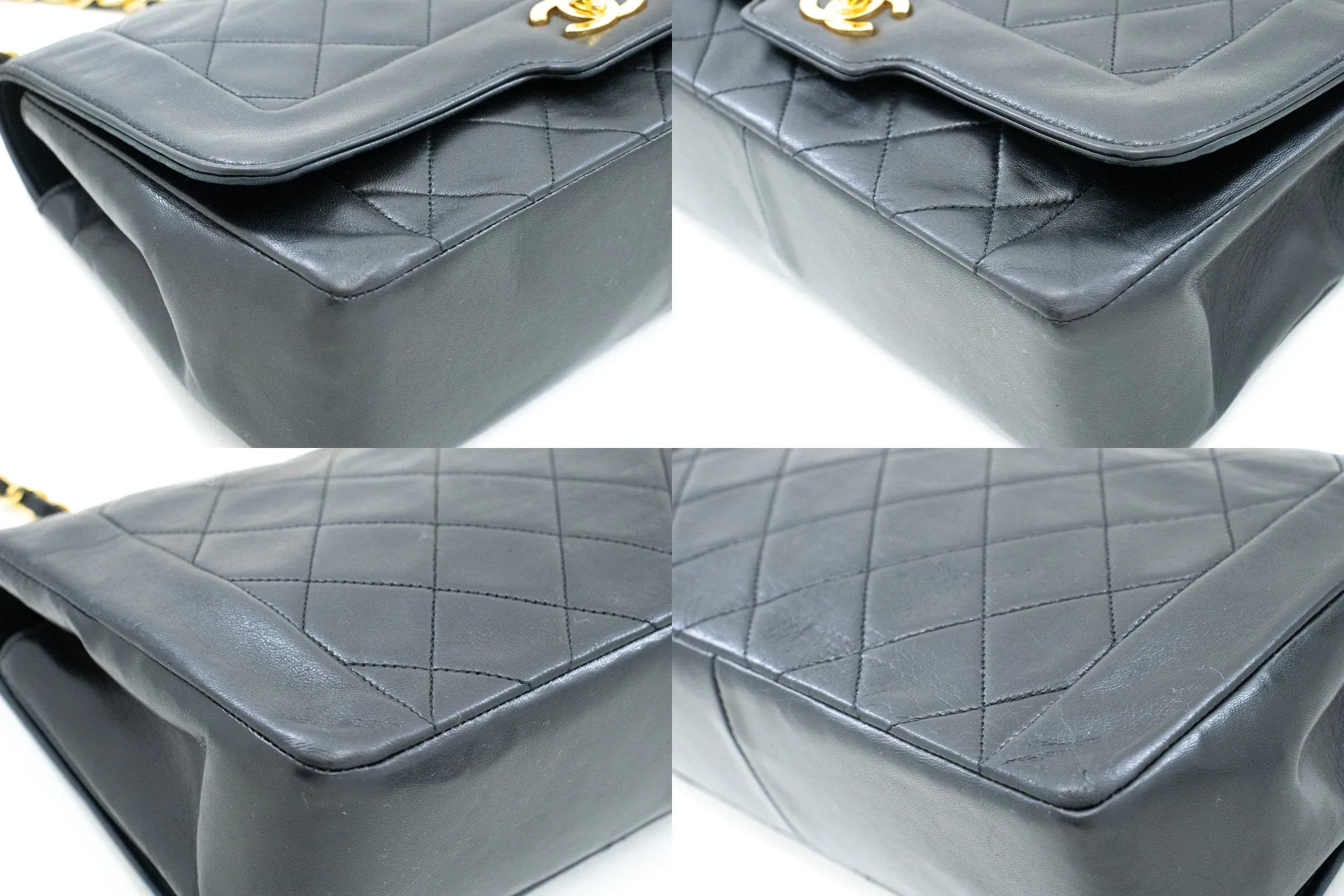 CHANEL Vintage Medium Chain Shoulder Bag Black Lambskin Quilted m38