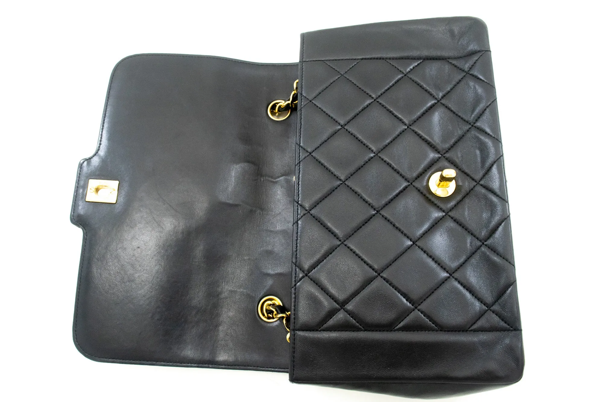 CHANEL Vintage Medium Chain Shoulder Bag Black Lambskin Quilted m38