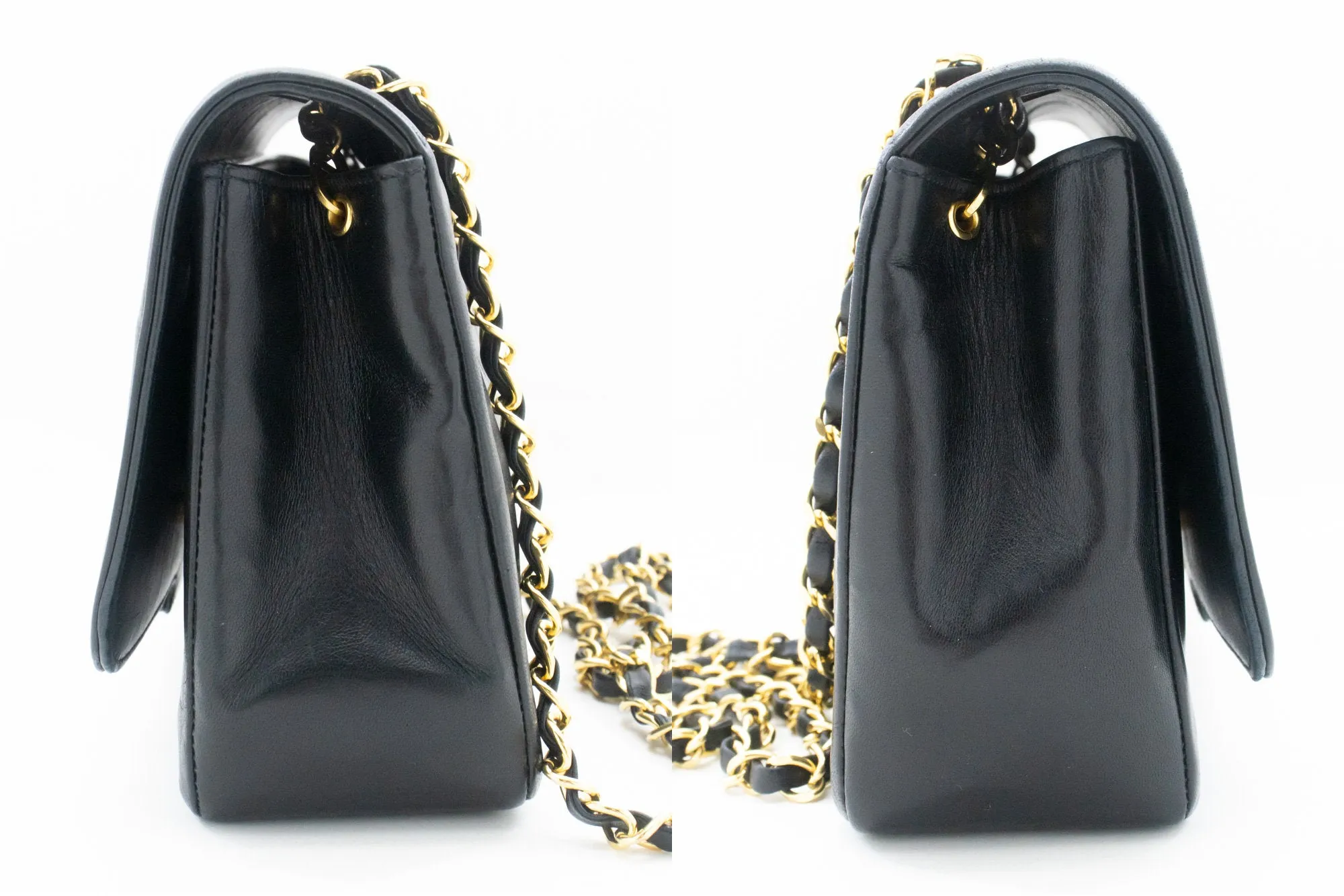 CHANEL Vintage Medium Chain Shoulder Bag Black Lambskin Quilted m38