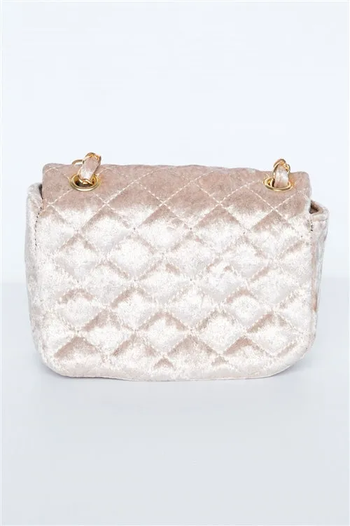 Classic Quilted Velvet Shoulder Bag (Ivory)