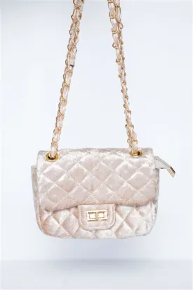Classic Quilted Velvet Shoulder Bag (Ivory)