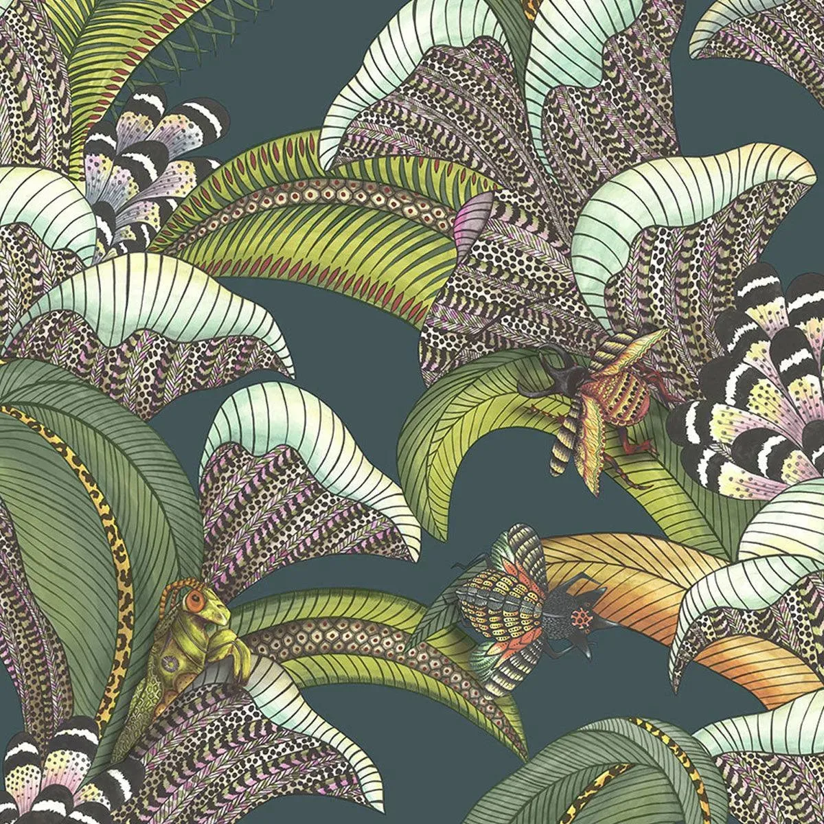 Cole & Son 'Hoopoe Leaves Dark Viridian' Wallpaper