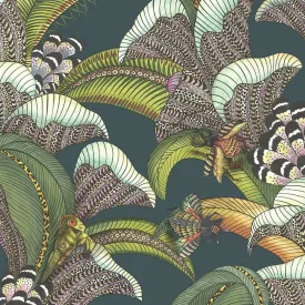 Cole & Son 'Hoopoe Leaves Dark Viridian' Wallpaper