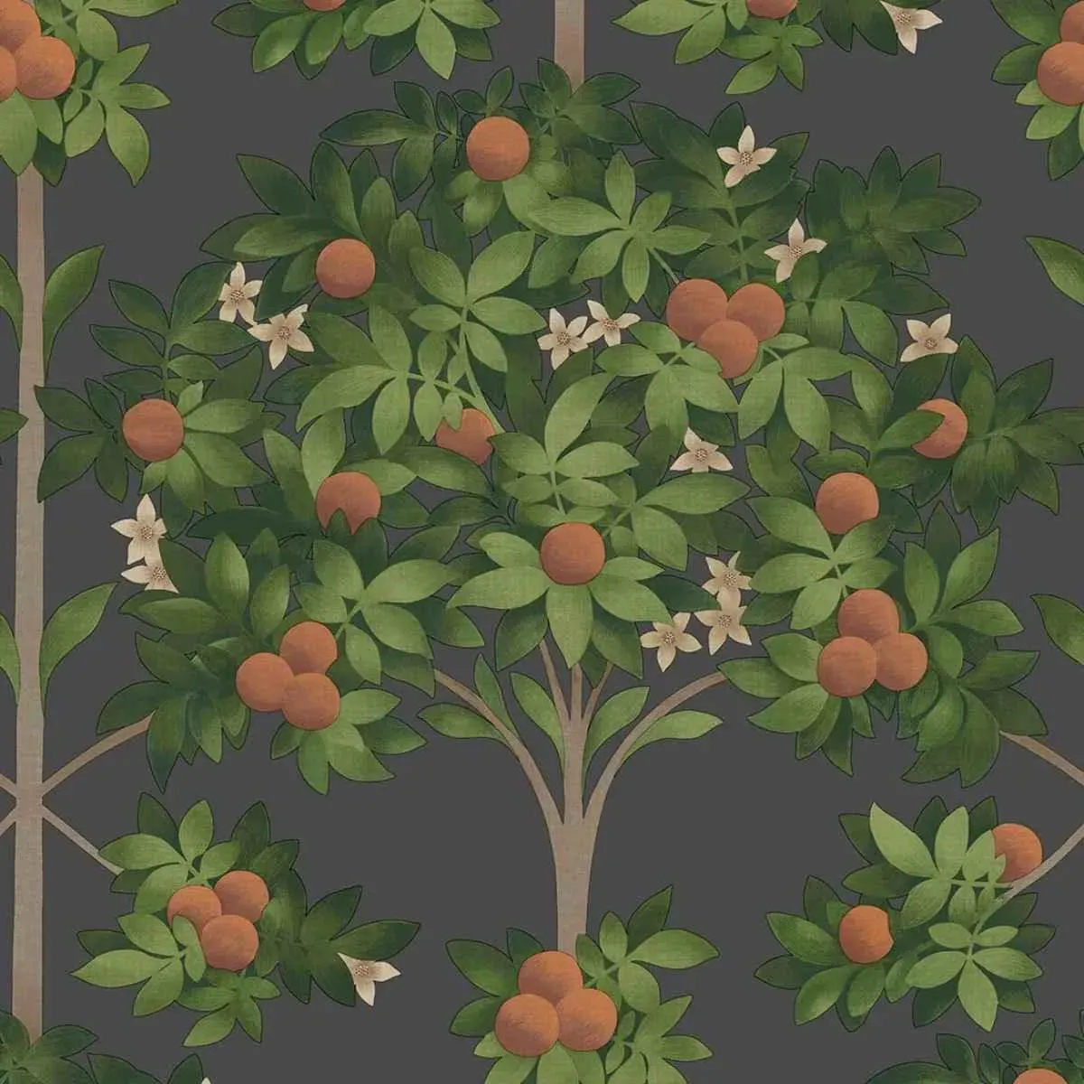 Cole & Son 'Orange Blossom - Orange and Spring Green on Black' Wallpaper