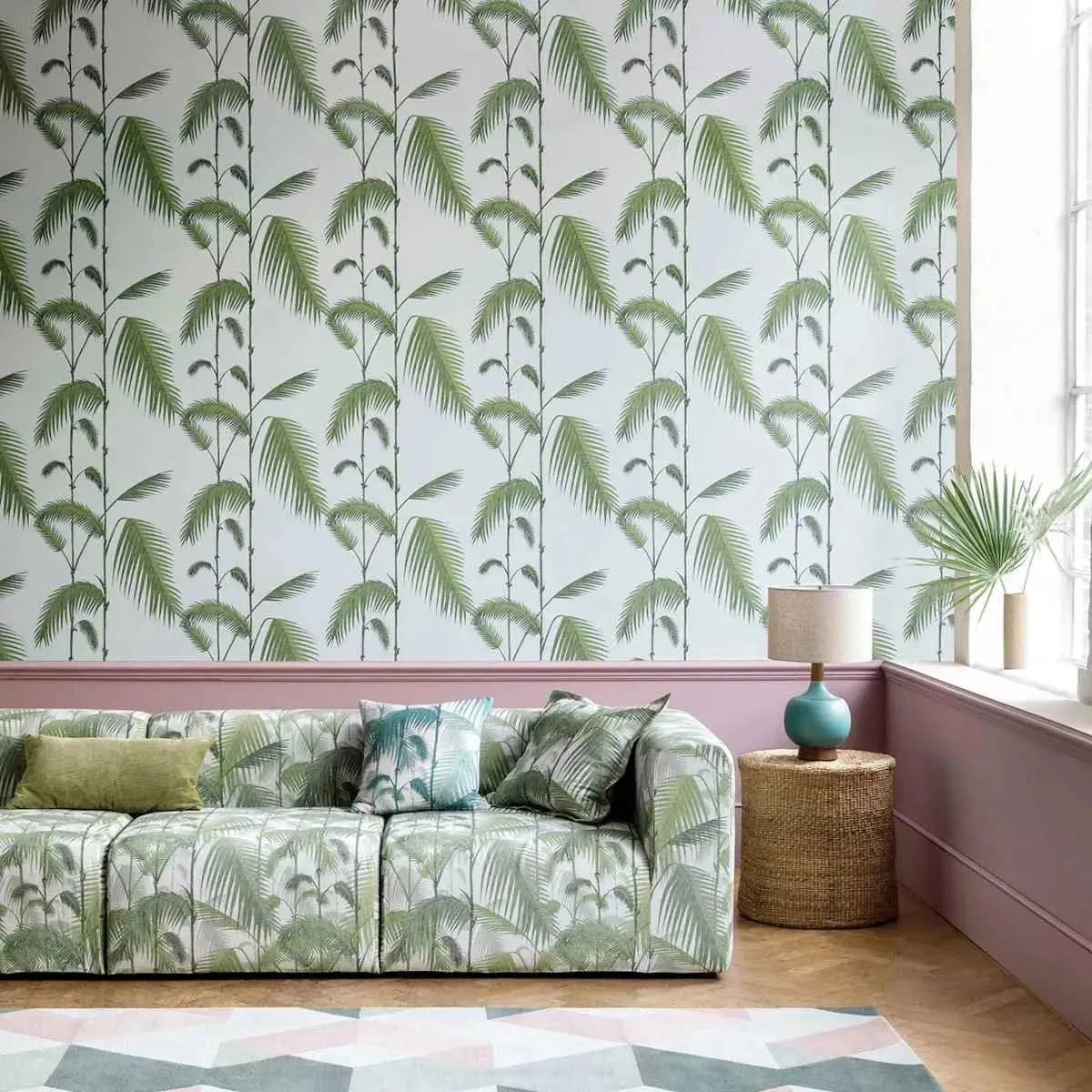 Cole & Son 'Palm Leaves - Leaf Green on Sea Foam' Wallpaper