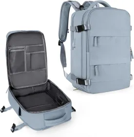coowoz Large Travel Backpack For Women Men,Carry On Backpack Flight Approved,Hiking Backpack Waterproof Outdoor Rucksack Casual Daypack Fit 15.6 Inch Laptop Shoes Compartment (Gray Blue-L)