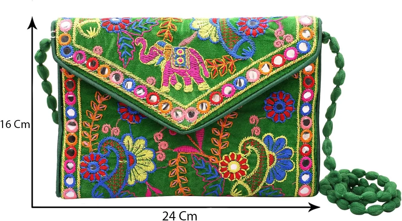 Craft Trade Clutch Bags for Women - Rajasthani Hand Embroidered Mini Crossbody Bag Women's Cluches for Wedding Party Gifts