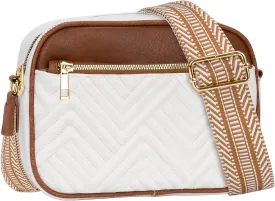 Crossbody Bags for Women, Quilted Shoulder Bag with Adjustable Wide Strap, Small Camera Crossbody Purses for Women, Trendy White Handbag Multi Compartment for Travel Shopping Work