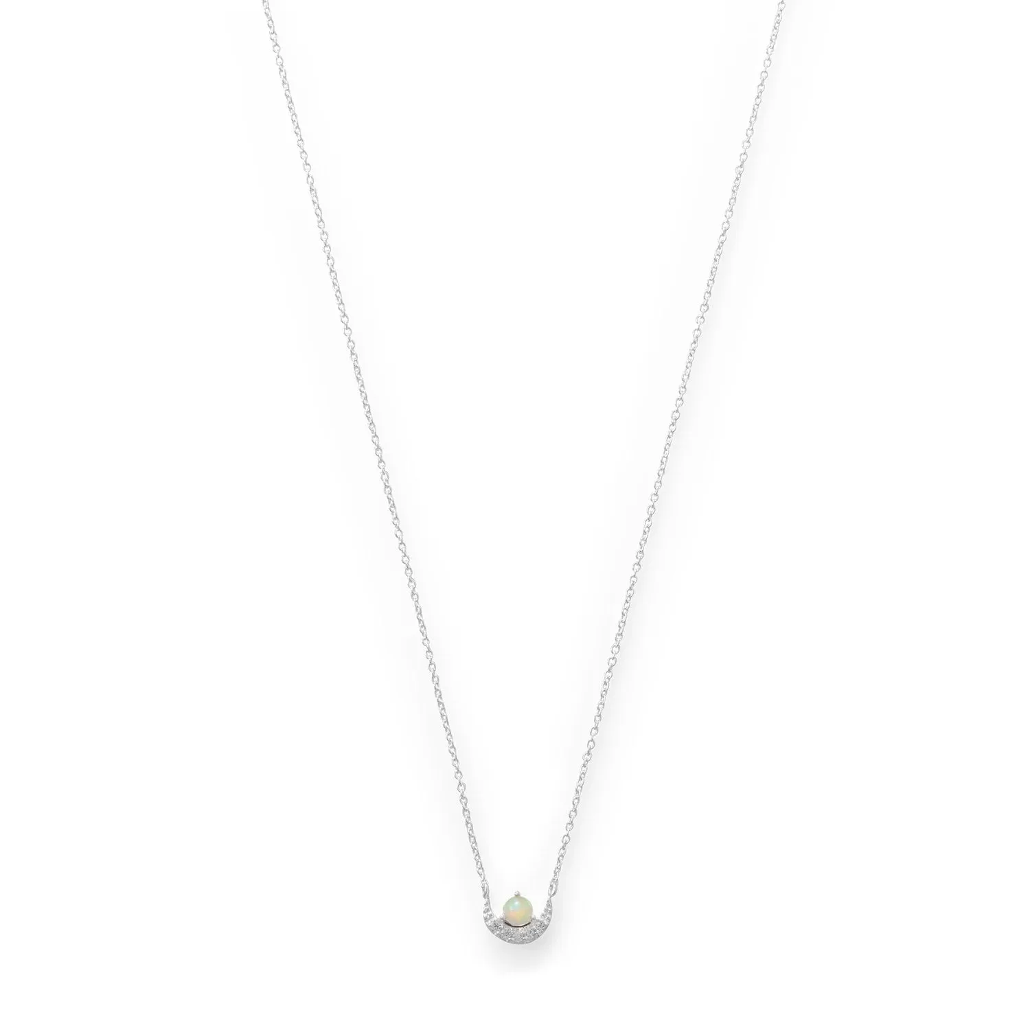 CZ Crescent and Synthetic Opal Necklace
